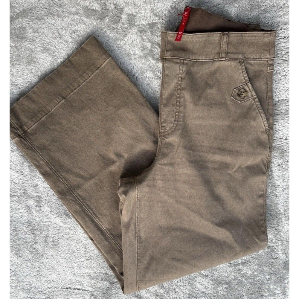 SPANX Twill Cropped Wide Leg Pant Women’s M Brown Stretch Shaping Tummy Control